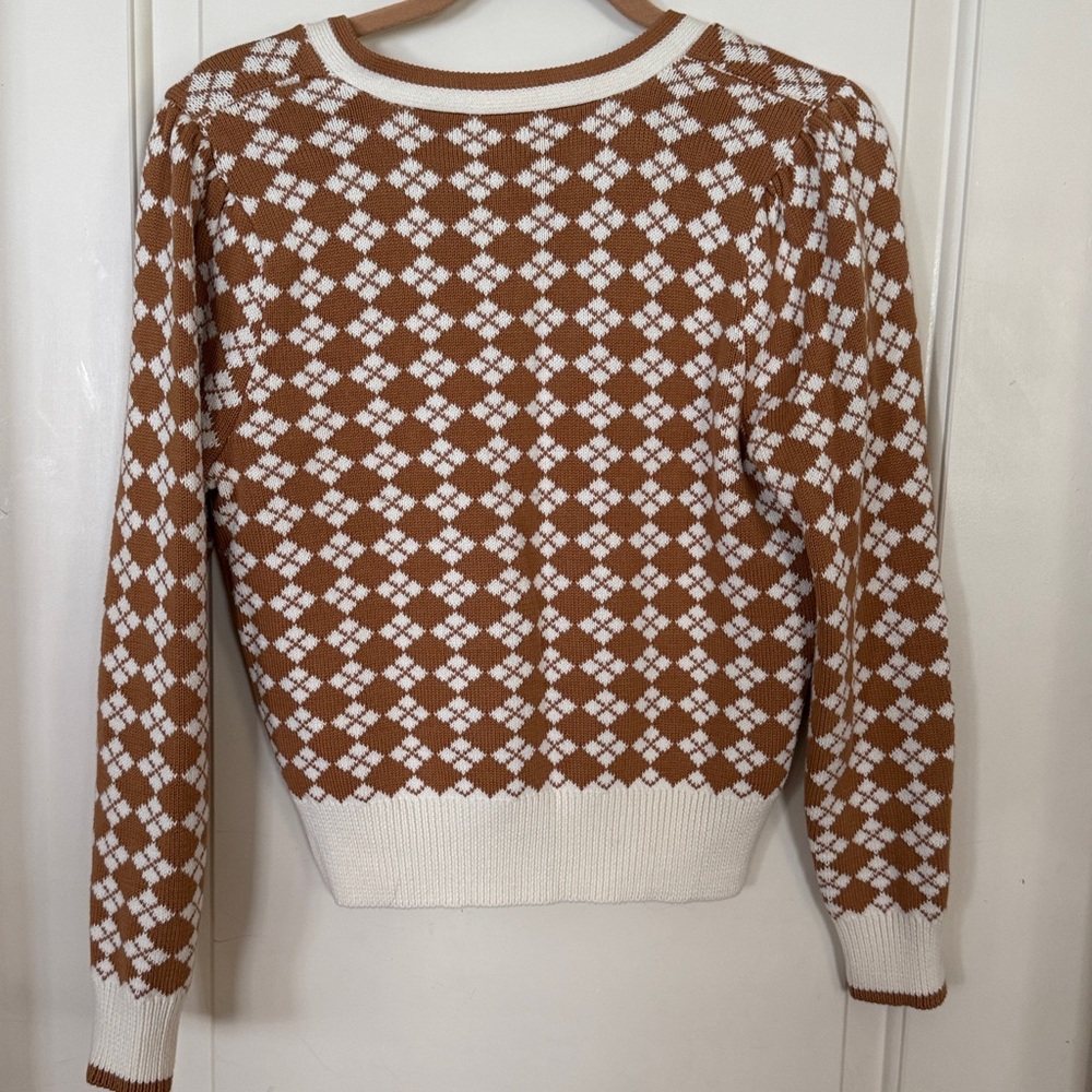 Veronica Beard Adair Argyle Cardigan with Gold Accents Size S EUC - Picture 4 of 4